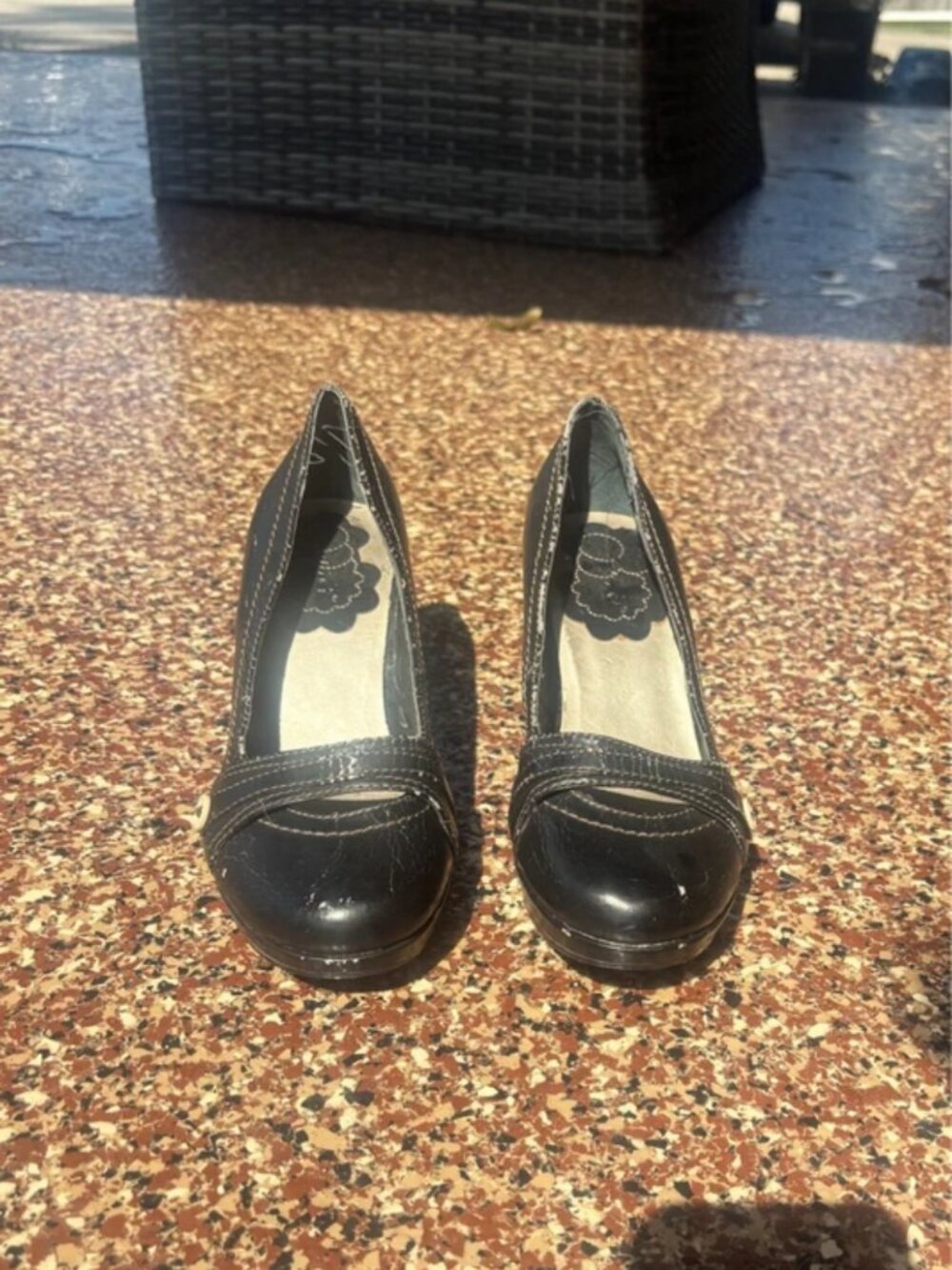 y2k vintage whimsical black pumps with button detail